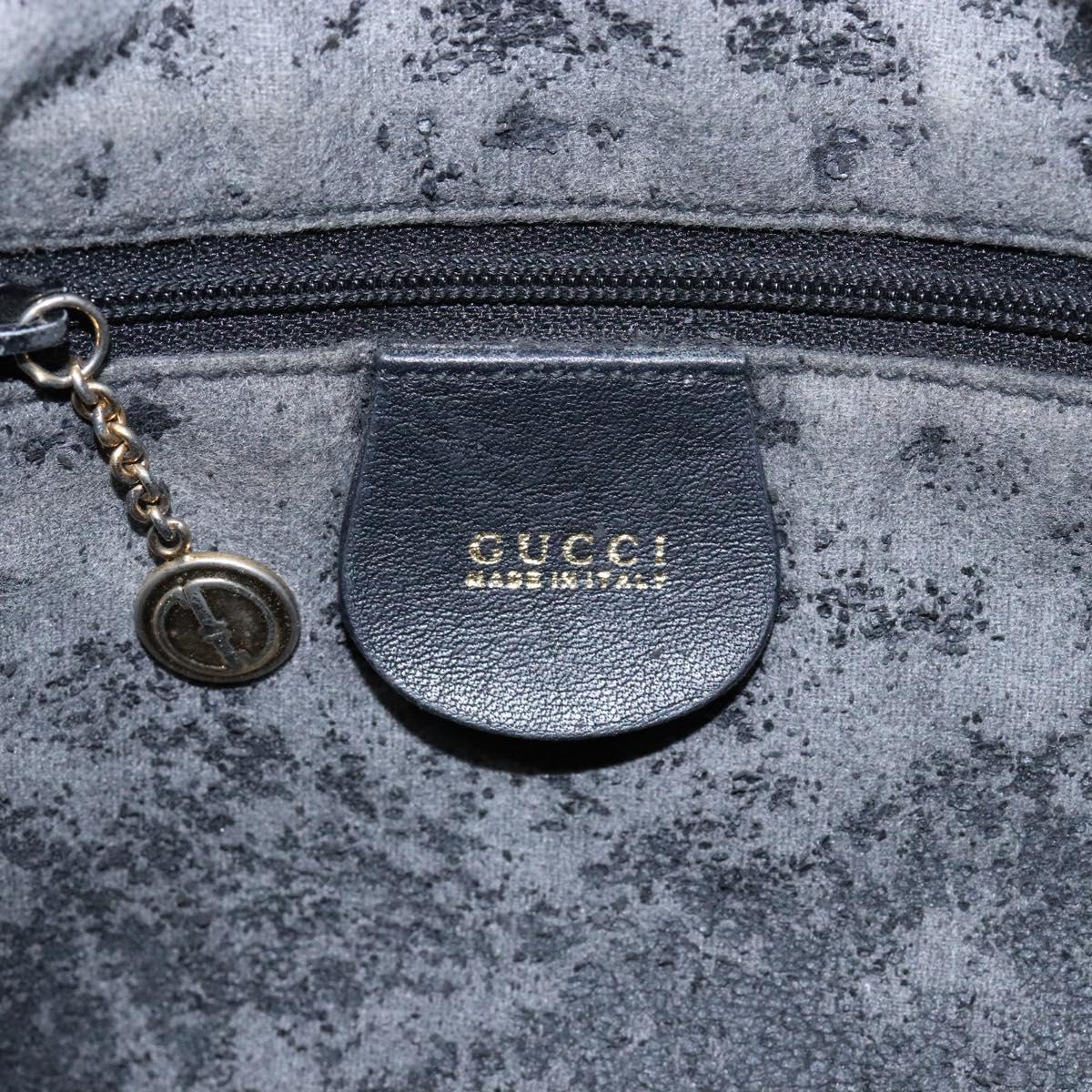GUCCI Bamboo Hand Bag Leather 2way Black Gold 001 1781 1638 Auth bs28653
