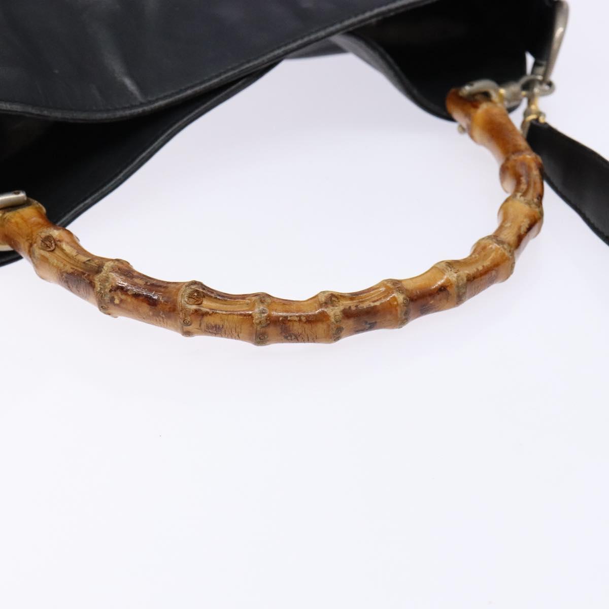 GUCCI Bamboo Hand Bag Leather 2way Black Gold 001 1781 1638 Auth bs28653