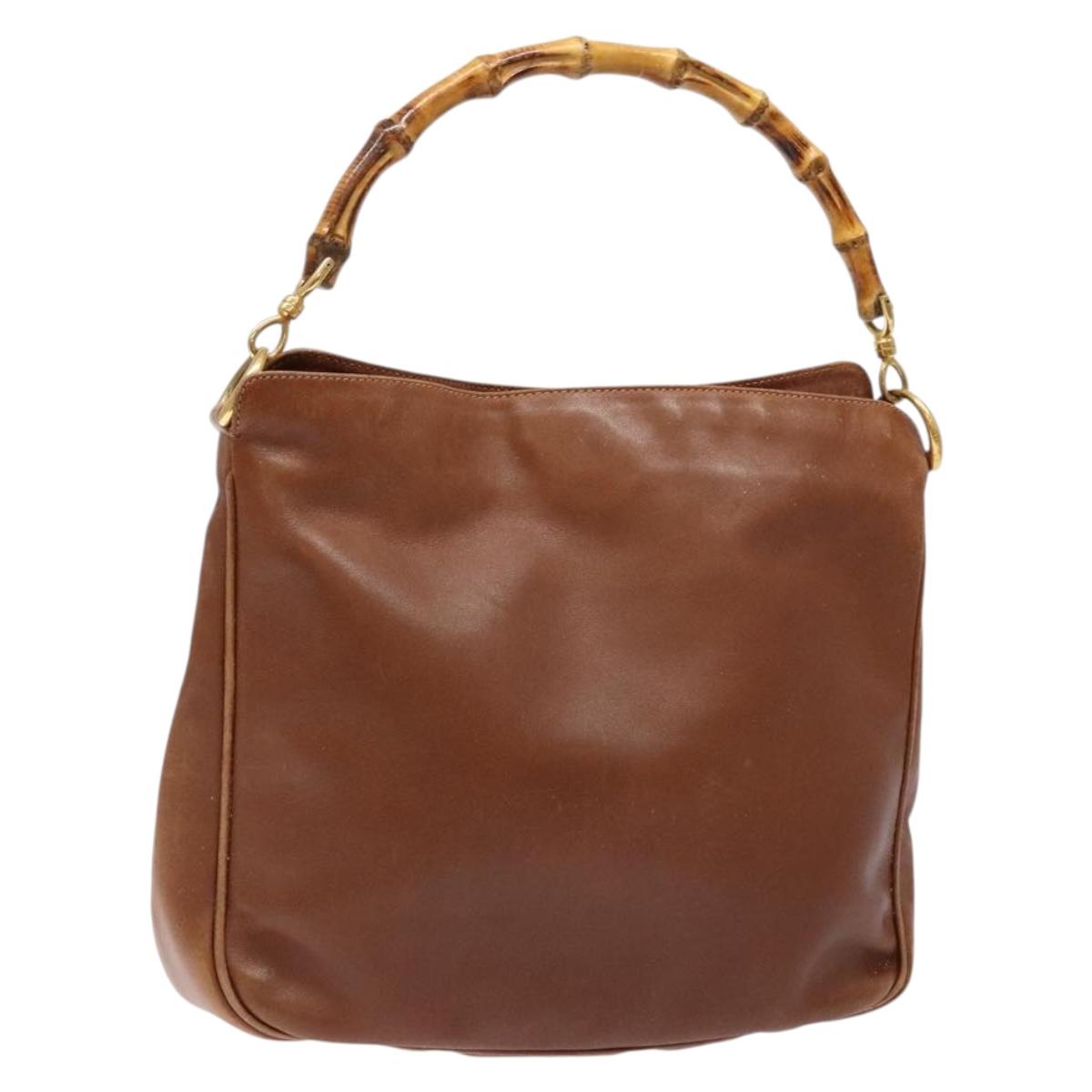 GUCCI Bamboo Hand Bag Leather Brown Gold 001 1705 1638 Auth bs28654
