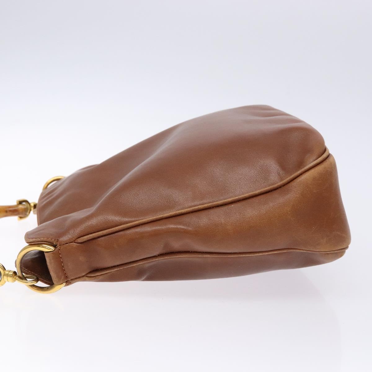 GUCCI Bamboo Hand Bag Leather Brown Gold 001 1705 1638 Auth bs28654