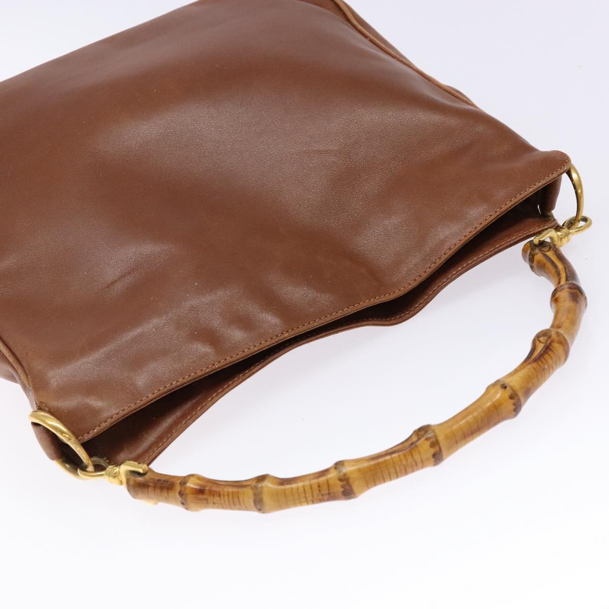 GUCCI Bamboo Hand Bag Leather Brown Gold 001 1705 1638 Auth bs28654