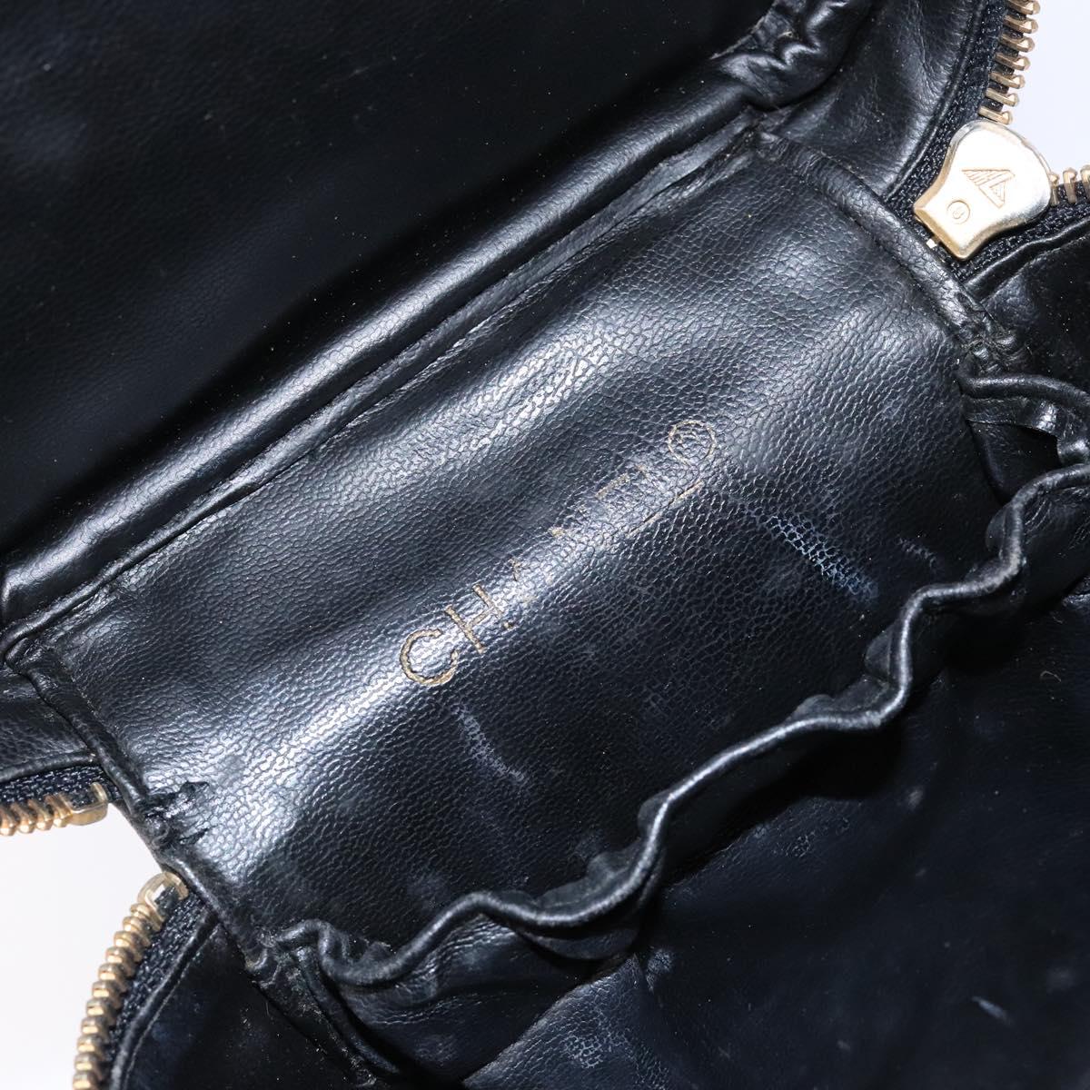 CHANEL Bicolore Vanity Hand Bag Lamb Skin Black Gold CC Auth bs28655