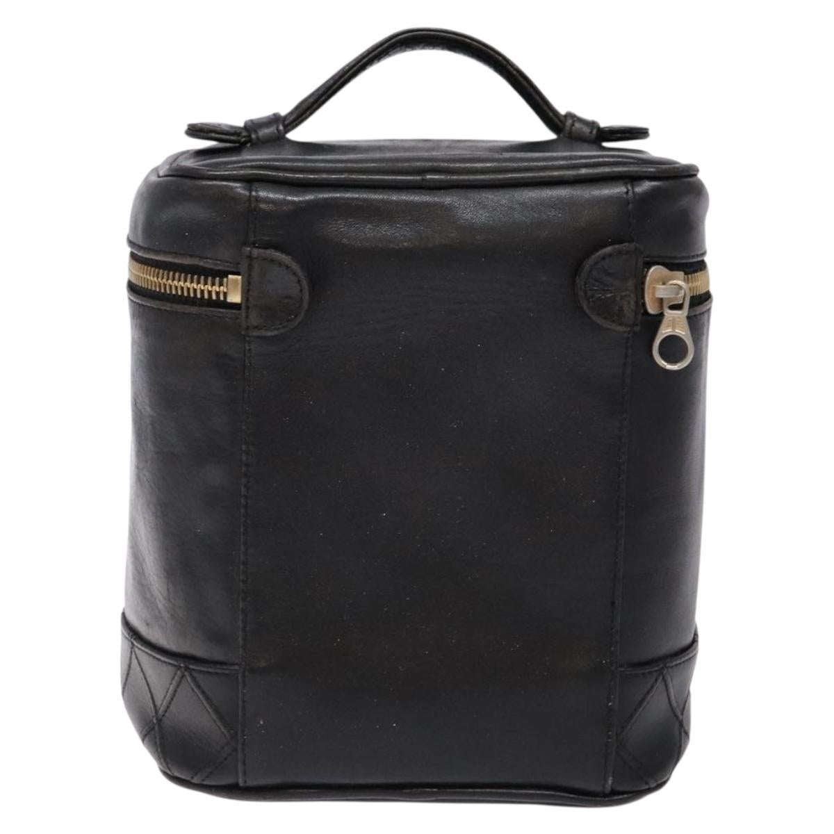 CHANEL Bicolore Vanity Hand Bag Lamb Skin Black Gold CC Auth bs28655