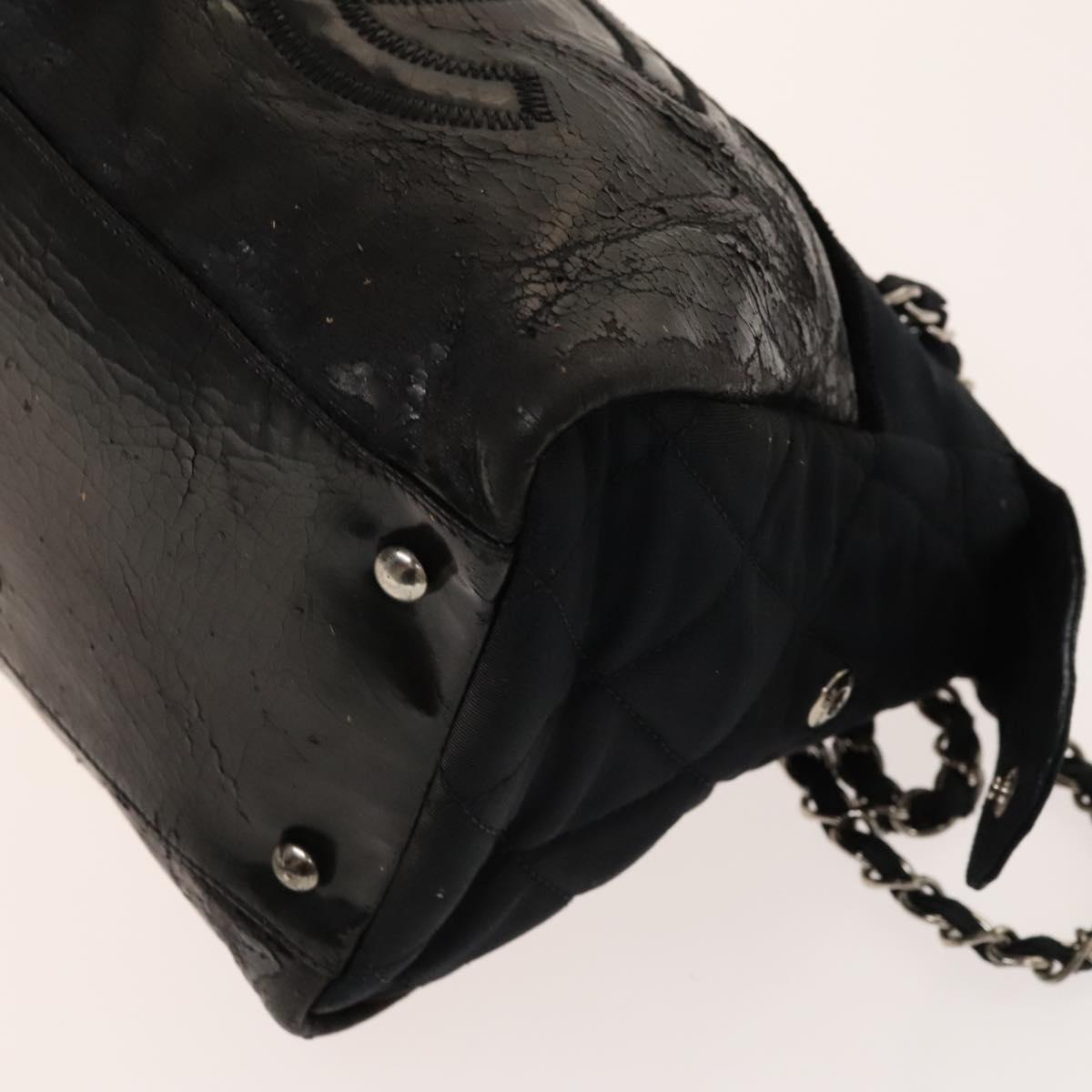 CHANEL Chain Shoulder Bag Enamel Nylon Black Silver CC Auth bs28658