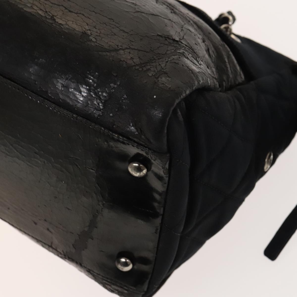 CHANEL Chain Shoulder Bag Enamel Nylon Black Silver CC Auth bs28658