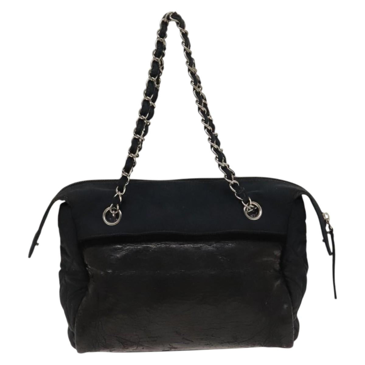 CHANEL Chain Shoulder Bag Enamel Nylon Black Silver CC Auth bs28658