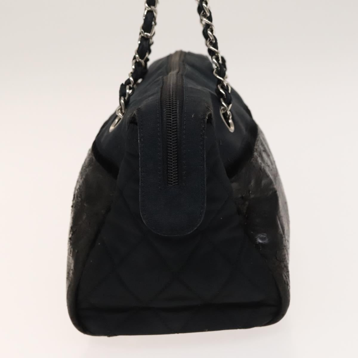 CHANEL Chain Shoulder Bag Enamel Nylon Black Silver CC Auth bs28658