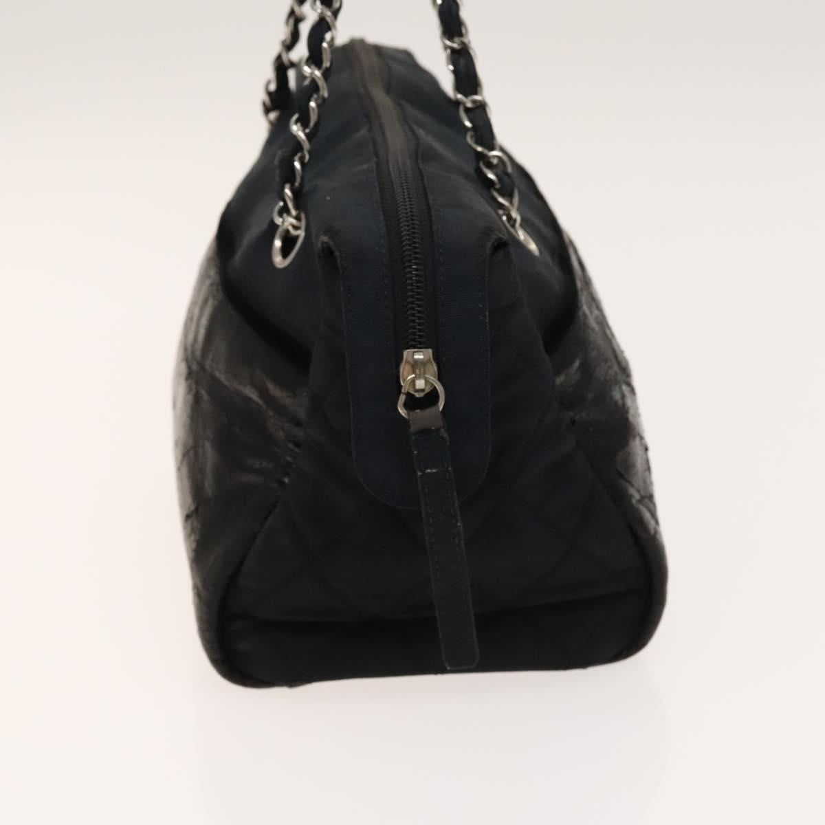 CHANEL Chain Shoulder Bag Enamel Nylon Black Silver CC Auth bs28658