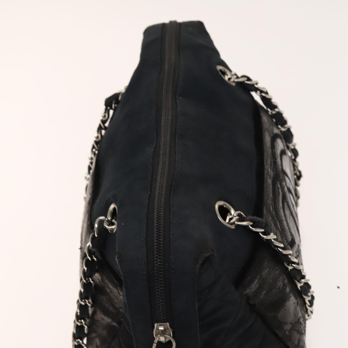 CHANEL Chain Shoulder Bag Enamel Nylon Black Silver CC Auth bs28658
