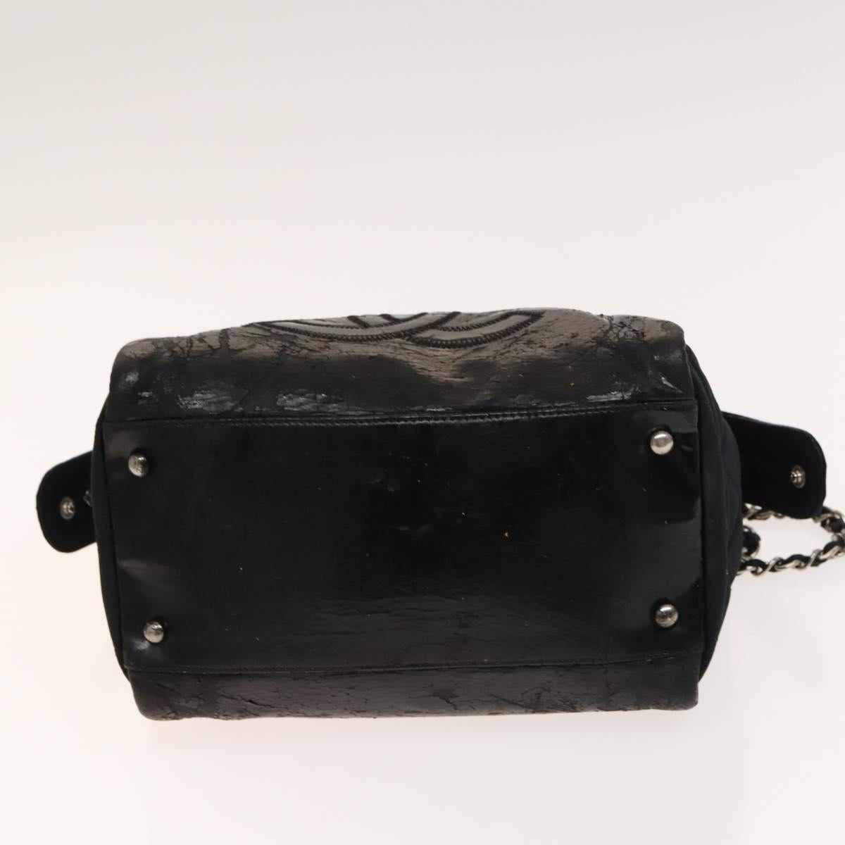 CHANEL Chain Shoulder Bag Enamel Nylon Black Silver CC Auth bs28658