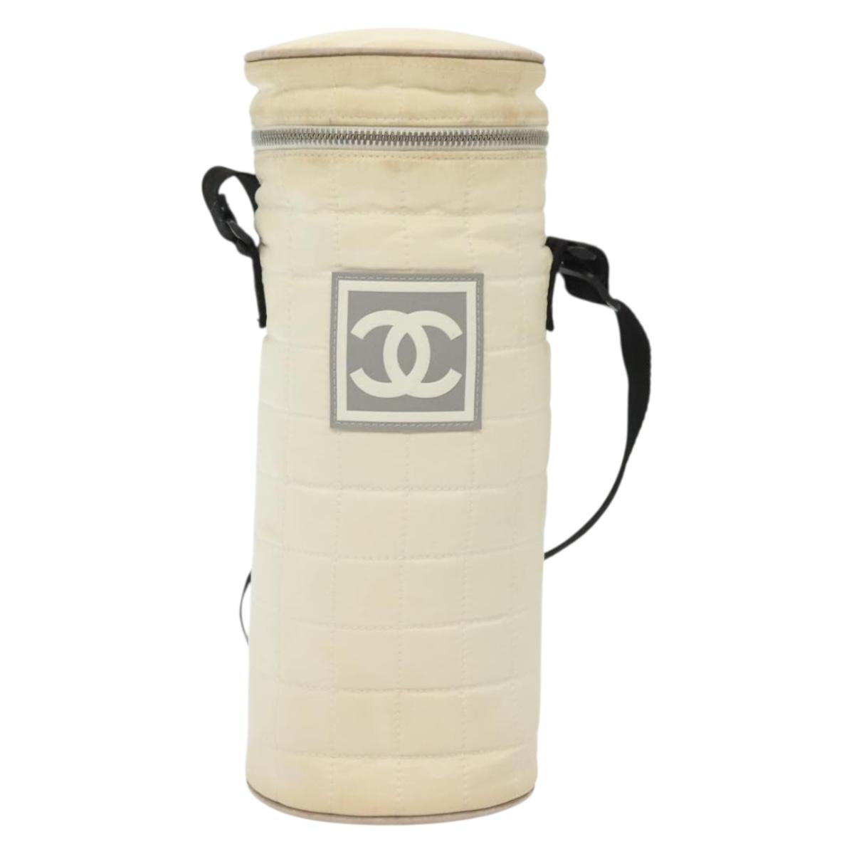 CHANEL Sports Bottle Holder Bag Nylon White Silver CC Auth bs28661
