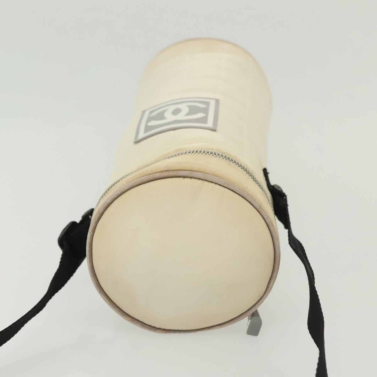 CHANEL Sports Bottle Holder Bag Nylon White Silver CC Auth bs28661