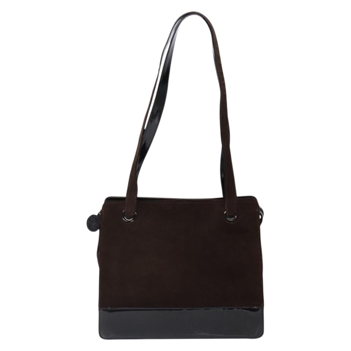 CHANEL Tote Bag Suede Brown CC Auth bs28665
