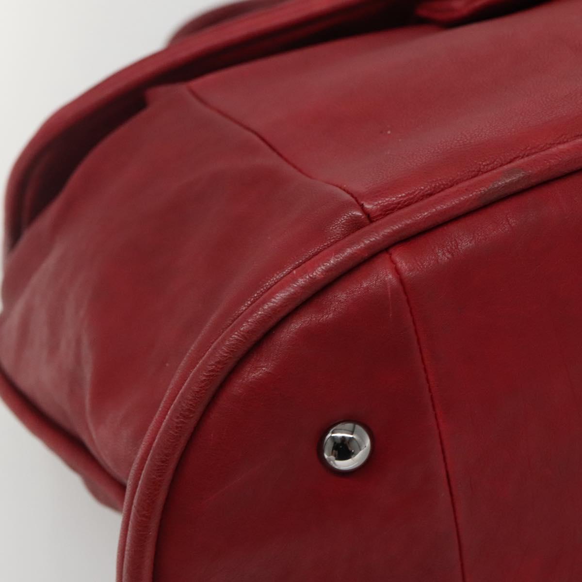 CHANEL Boston Bag Lamb Skin Red CC Auth bs28667