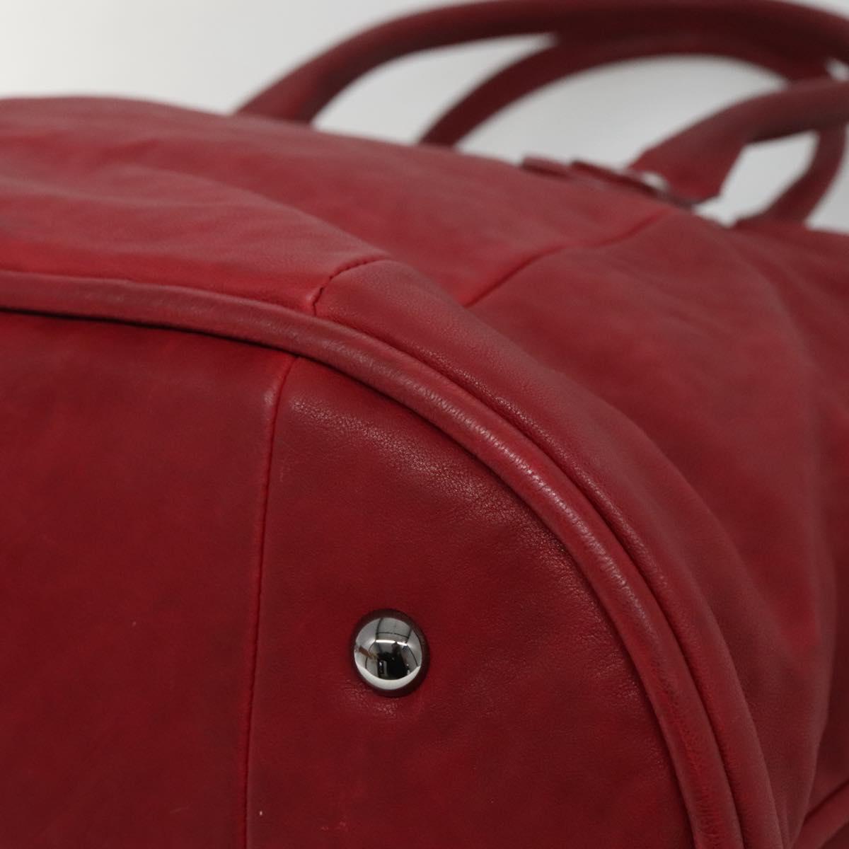 CHANEL Boston Bag Lamb Skin Red CC Auth bs28667