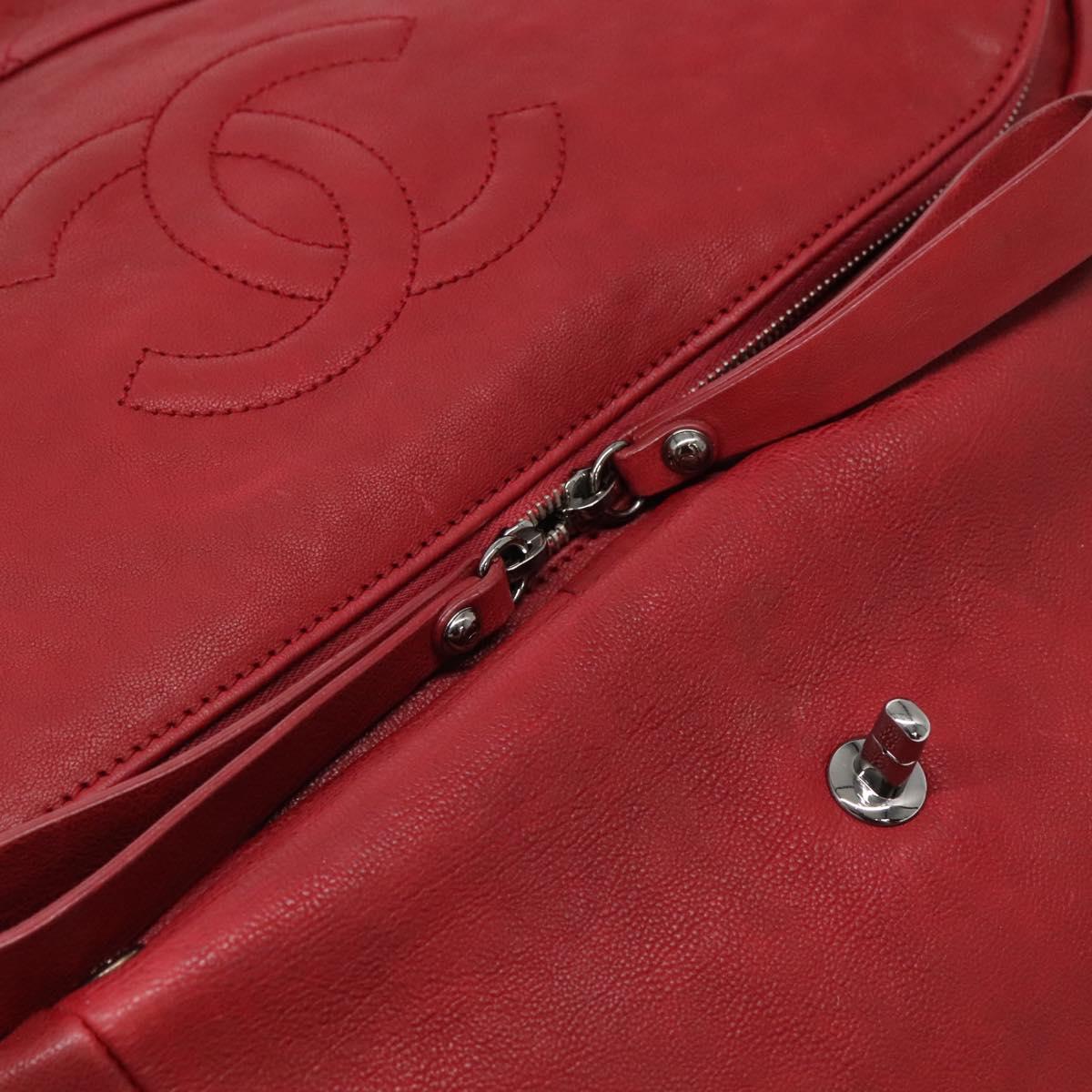 CHANEL Boston Bag Lamb Skin Red CC Auth bs28667