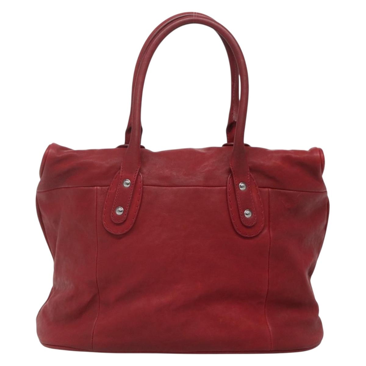 CHANEL Boston Bag Lamb Skin Red CC Auth bs28667