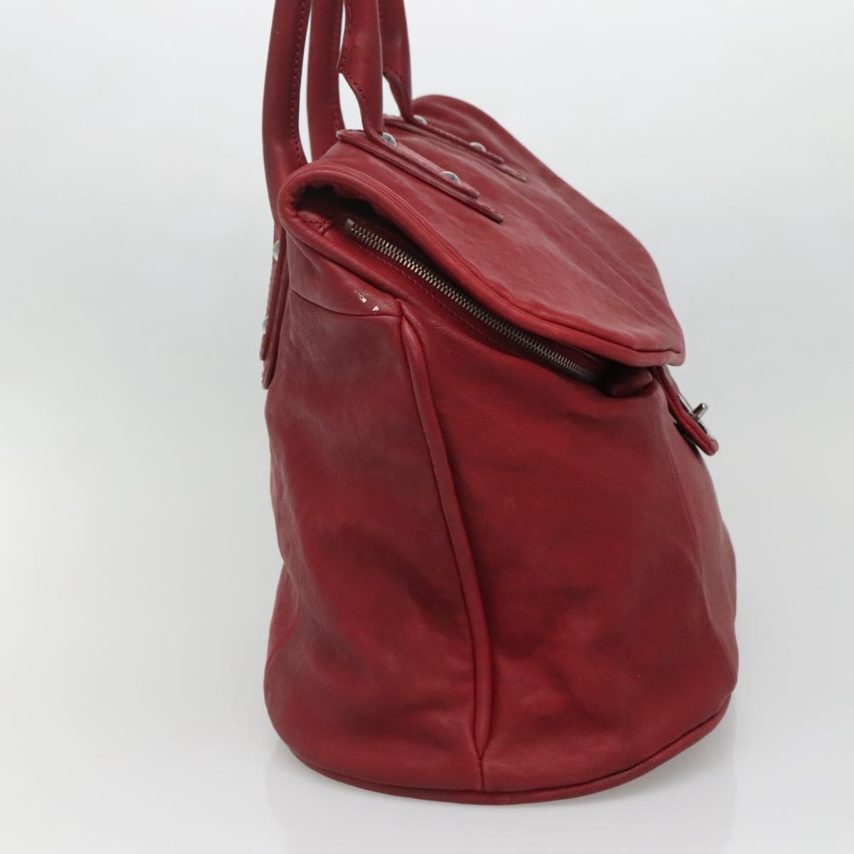 CHANEL Boston Bag Lamb Skin Red CC Auth bs28667