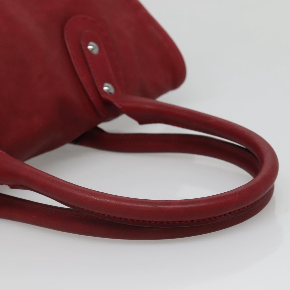 CHANEL Boston Bag Lamb Skin Red CC Auth bs28667