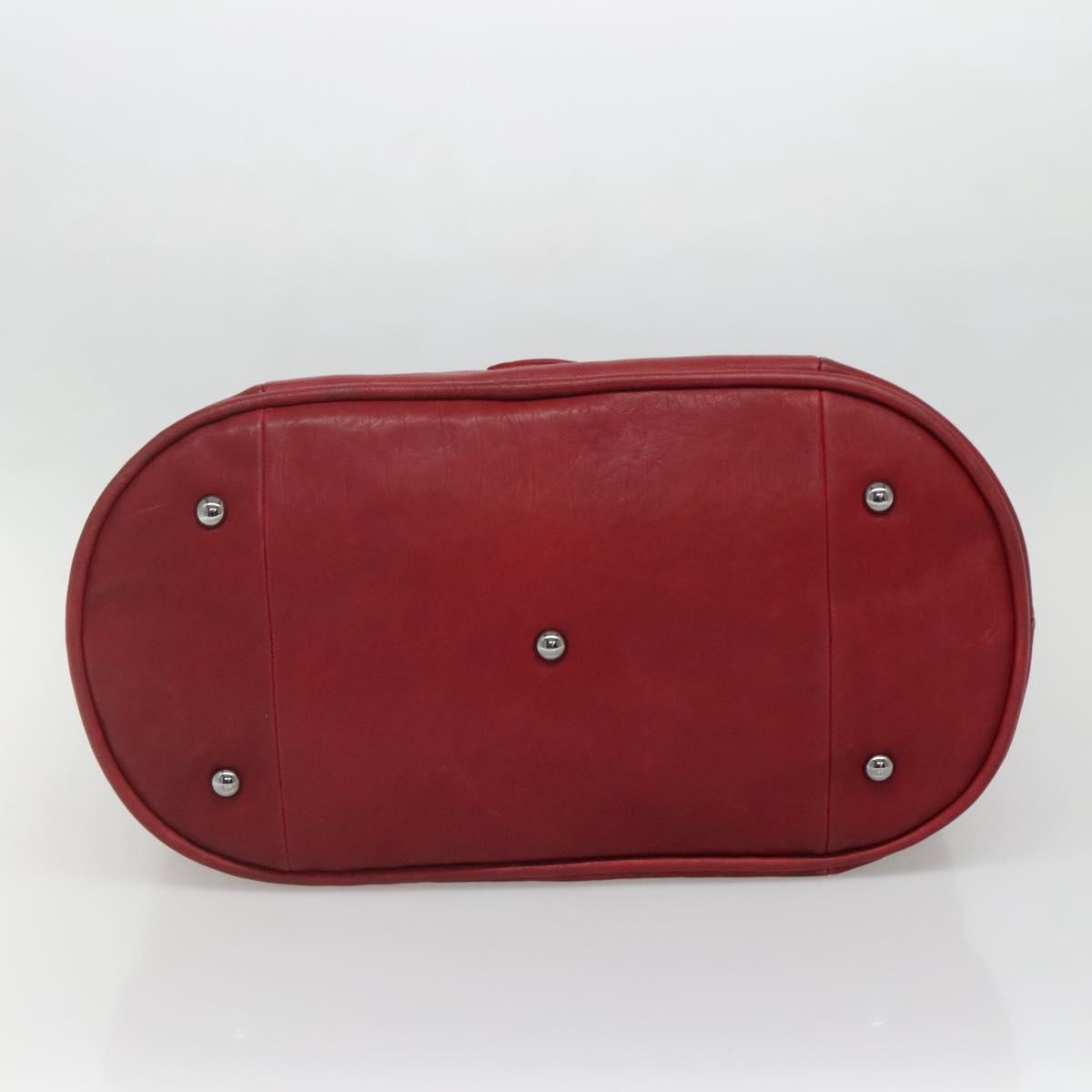 CHANEL Boston Bag Lamb Skin Red CC Auth bs28667
