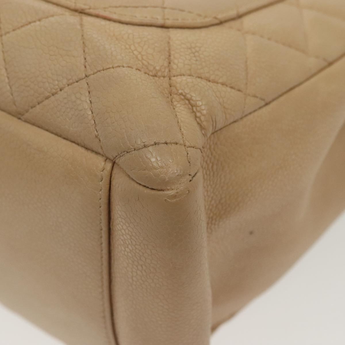 CHANEL Matelasse Chain Tote Bag Caviar Skin Beige Silver CC Auth bs28668