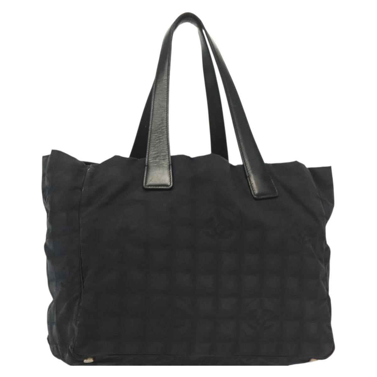 CHANEL New Travel Line Tote Bag Nylon Black gold CC Auth bs28674