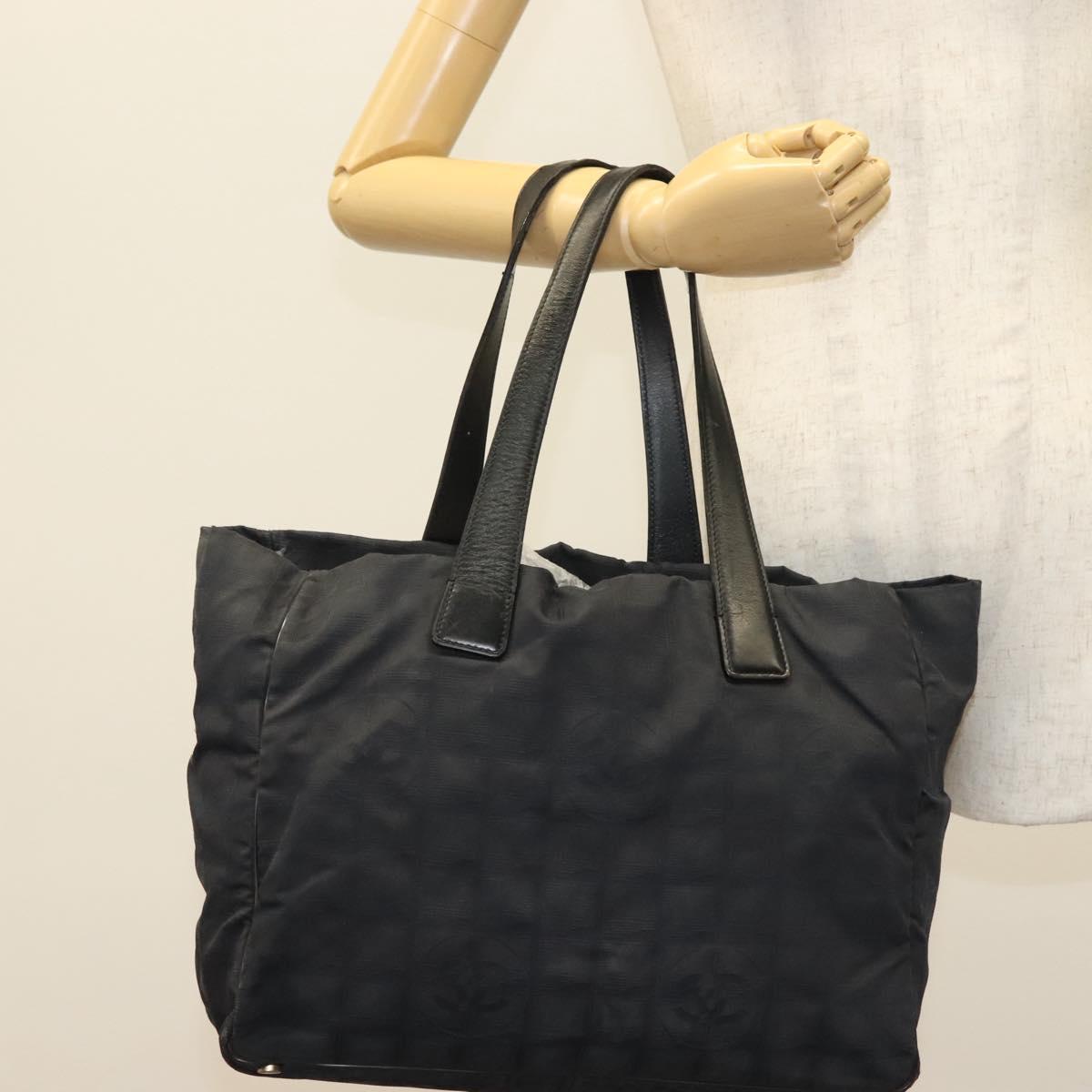 CHANEL New Travel Line Tote Bag Nylon Black gold CC Auth bs28674