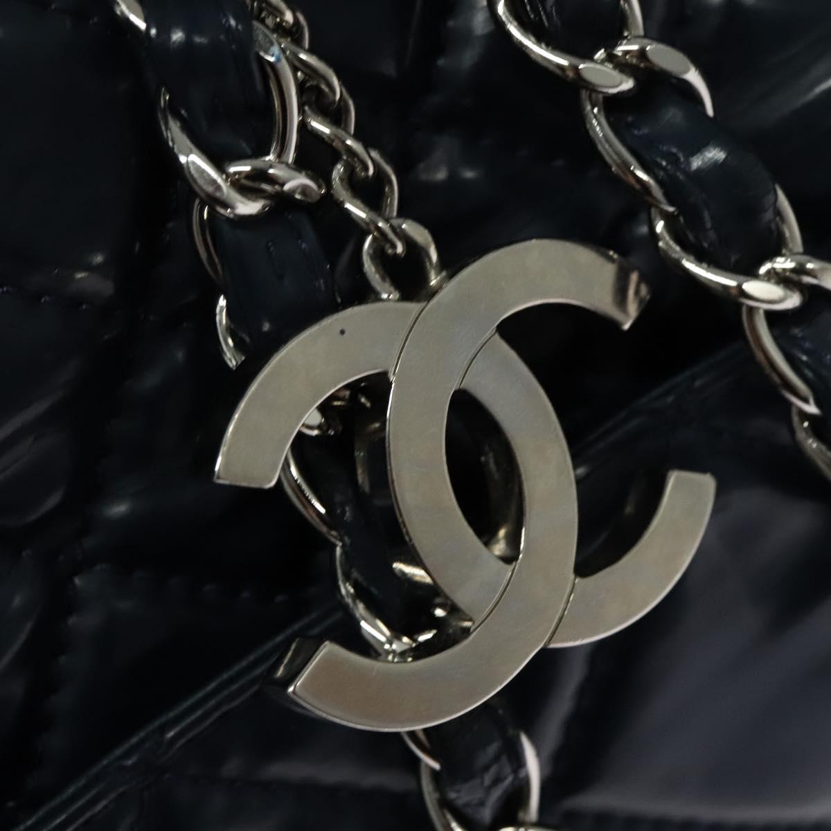 CHANEL Matelasse Chain Tote Bag Enamel Blue Silver CC Auth bs28676