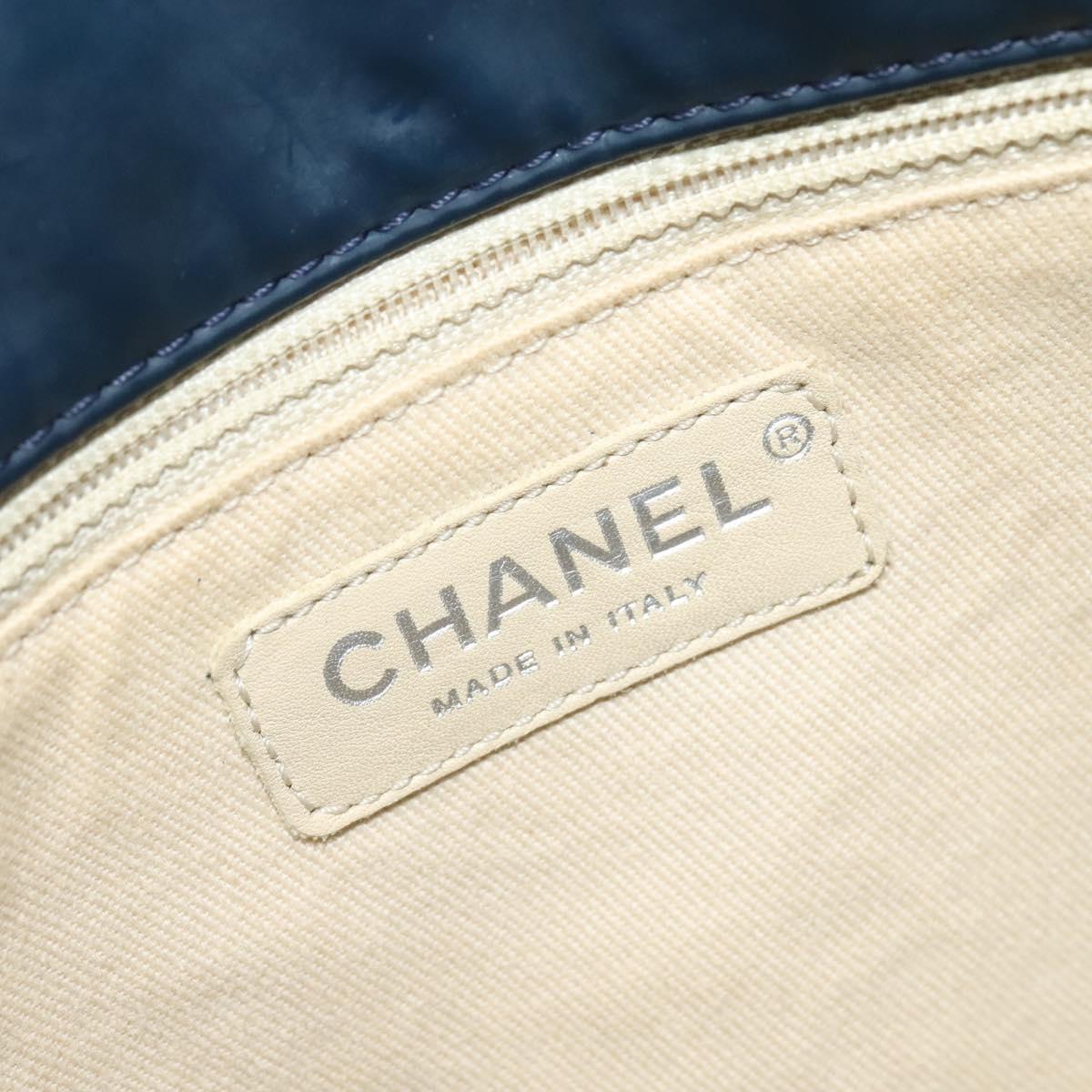 CHANEL Matelasse Chain Tote Bag Enamel Blue Silver CC Auth bs28676