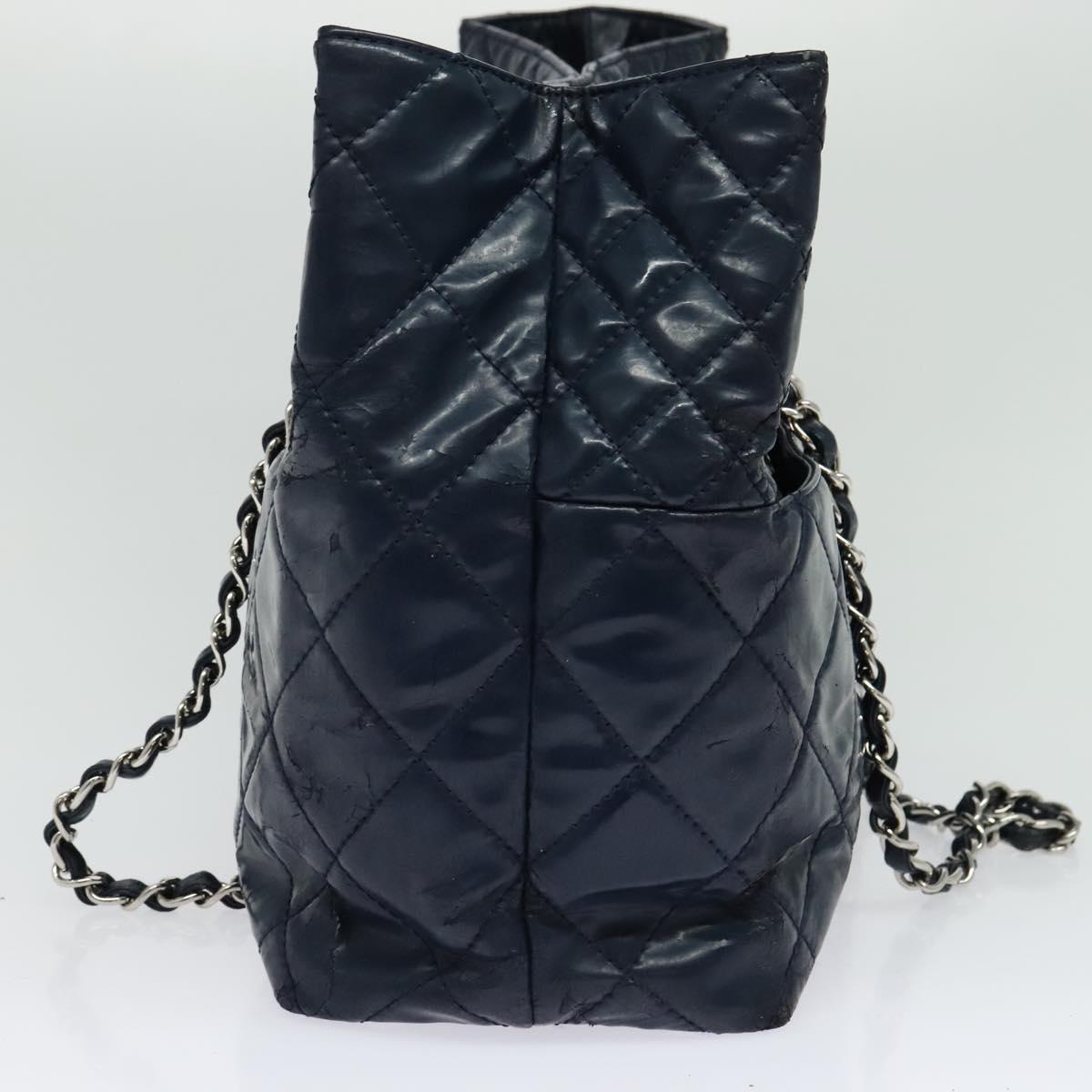 CHANEL Matelasse Chain Tote Bag Enamel Blue Silver CC Auth bs28676
