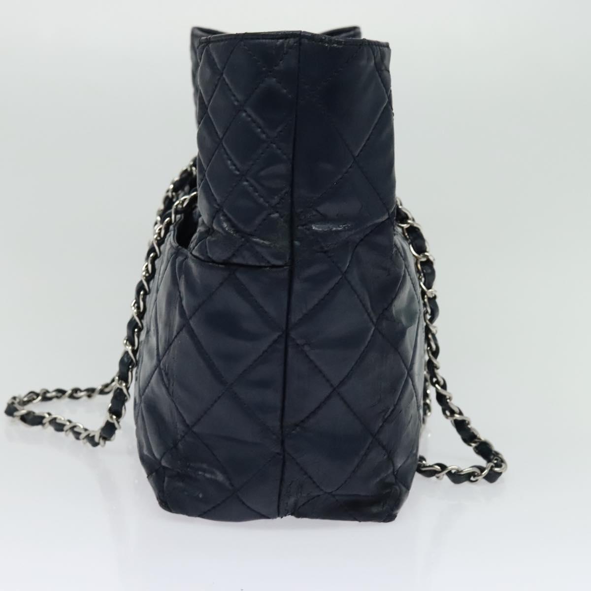 CHANEL Matelasse Chain Tote Bag Enamel Blue Silver CC Auth bs28676