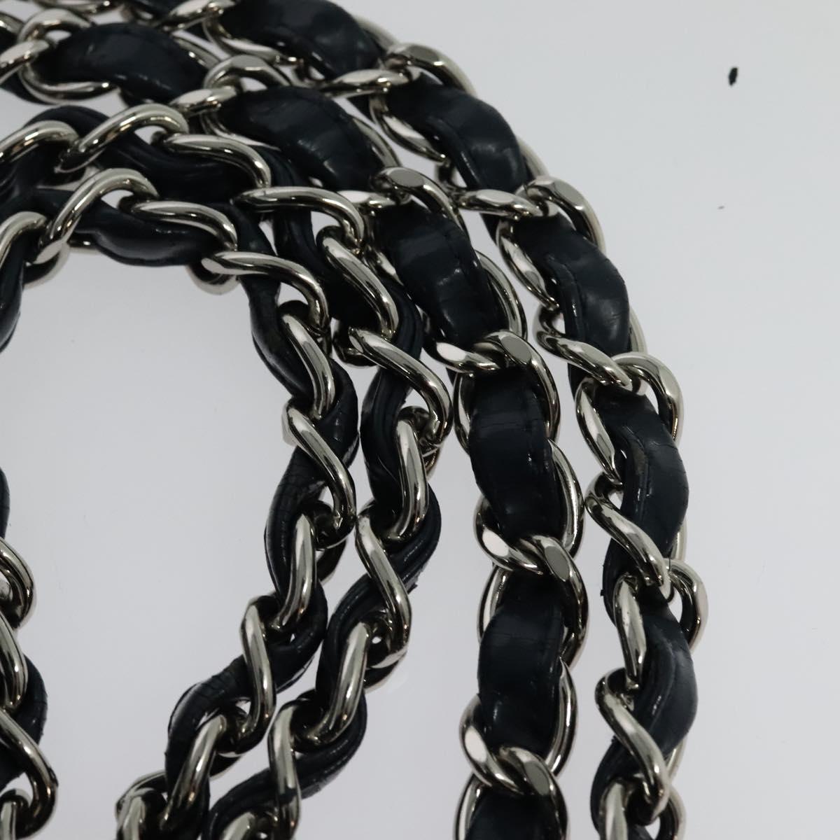 CHANEL Matelasse Chain Tote Bag Enamel Blue Silver CC Auth bs28676