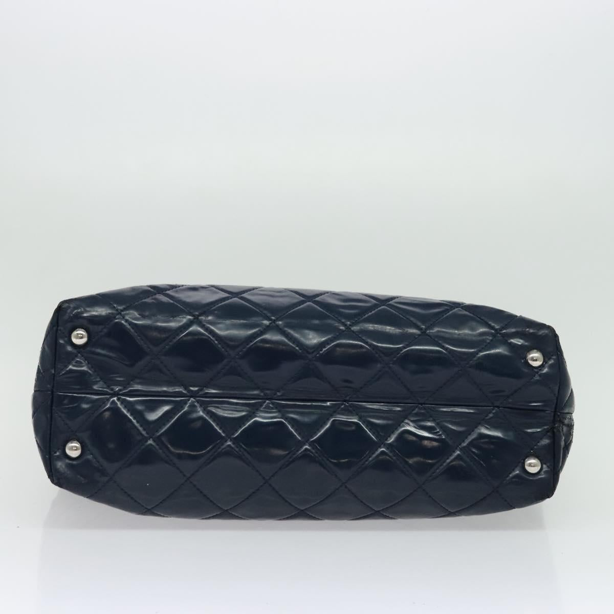 CHANEL Matelasse Chain Tote Bag Enamel Blue Silver CC Auth bs28676