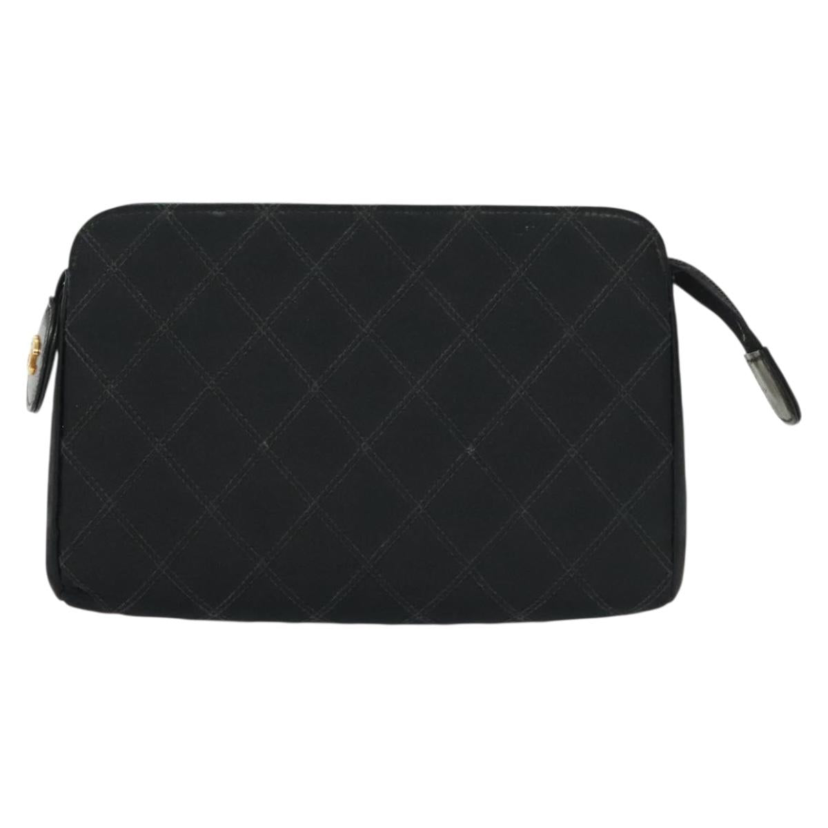 CHANEL Bicolore Pouch Satin Black CC Auth bs28678