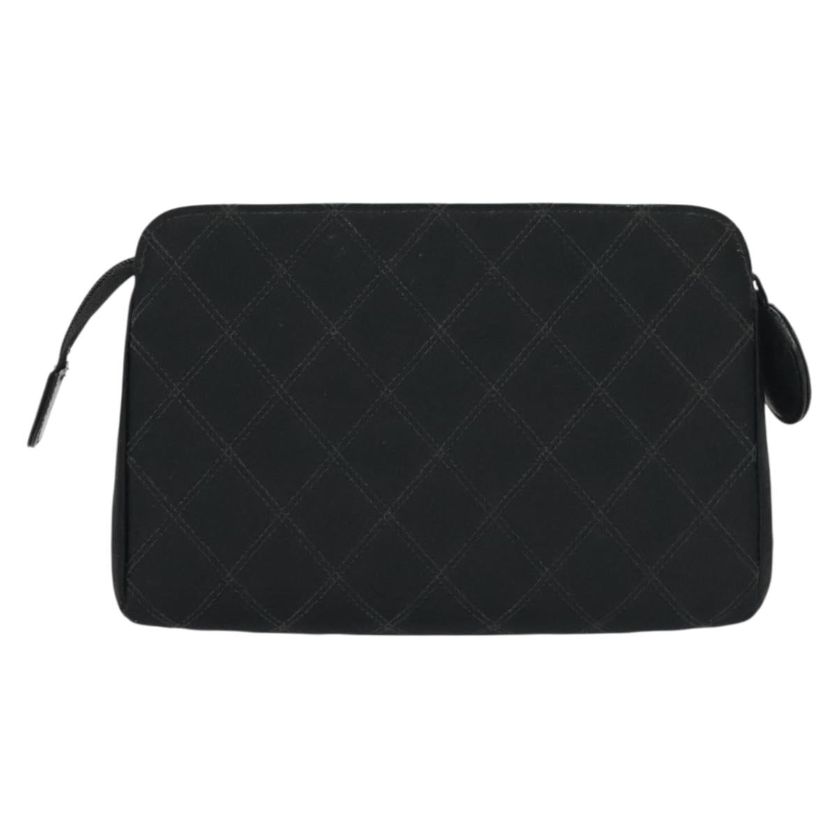 CHANEL Bicolore Pouch Satin Black CC Auth bs28678