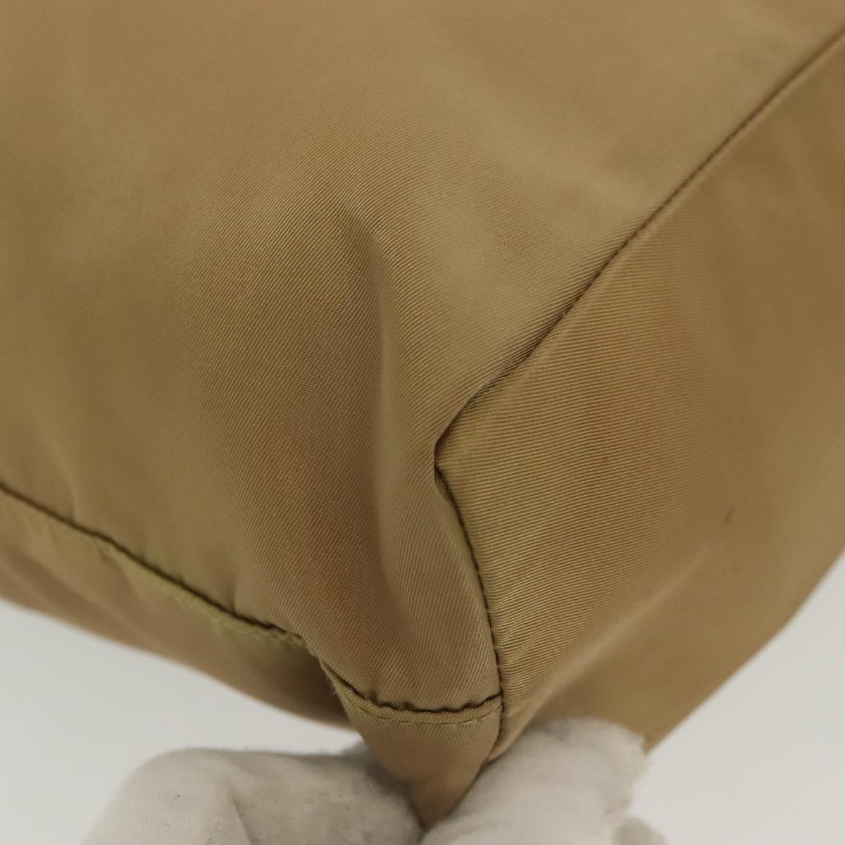 PRADA Tote Bag Nylon Beige Silver Auth bs28686