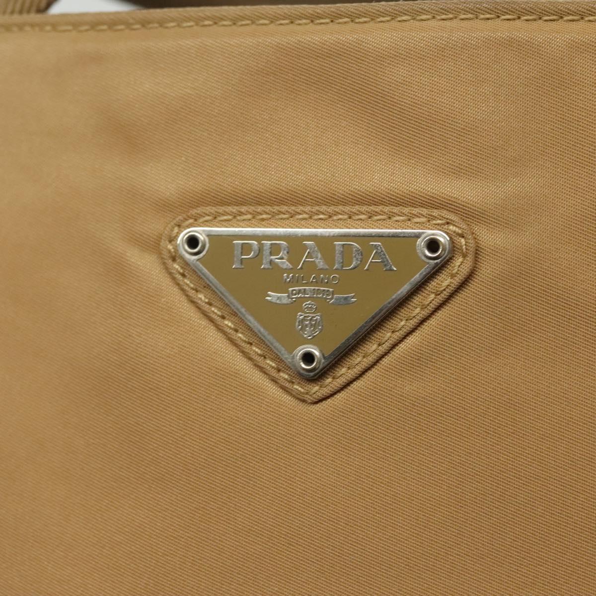 PRADA Tote Bag Nylon Beige Silver Auth bs28686
