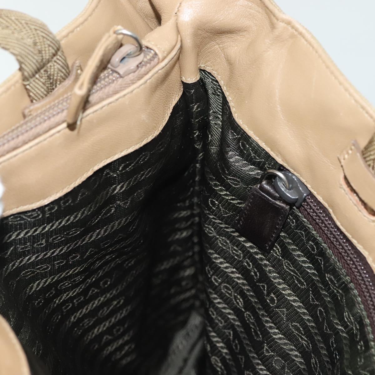 PRADA Tote Bag Nylon Beige Silver Auth bs28686