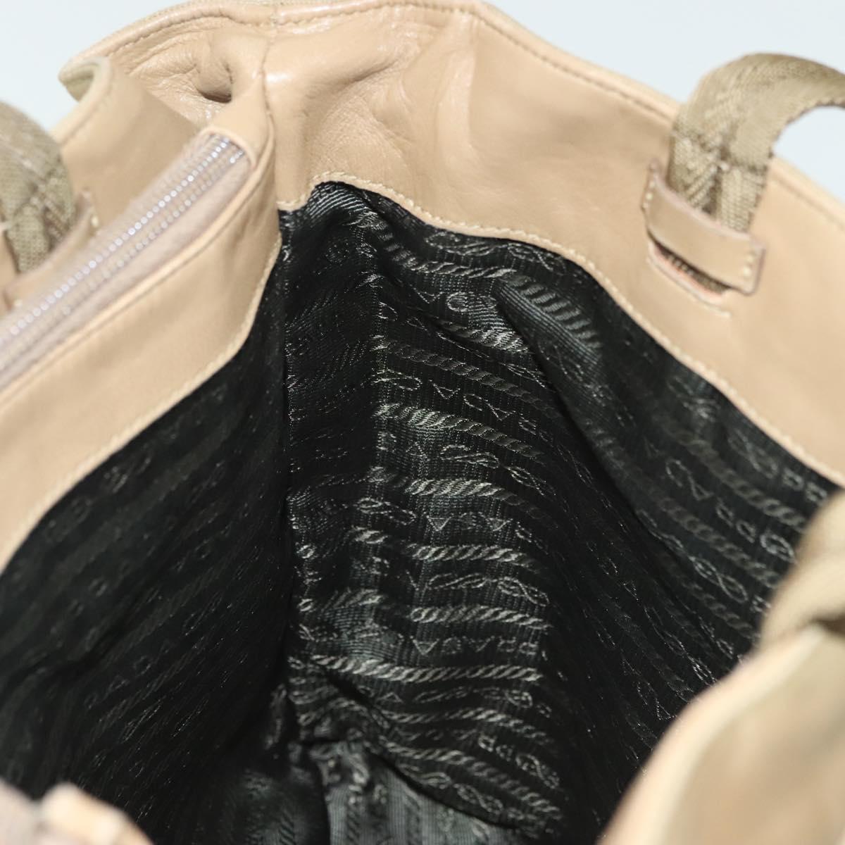 PRADA Tote Bag Nylon Beige Silver Auth bs28686