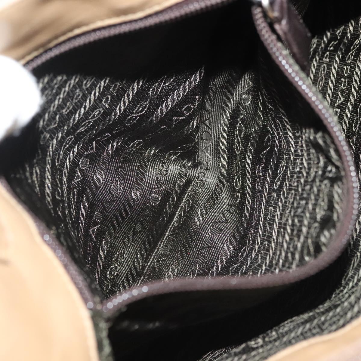 PRADA Tote Bag Nylon Beige Silver Auth bs28686