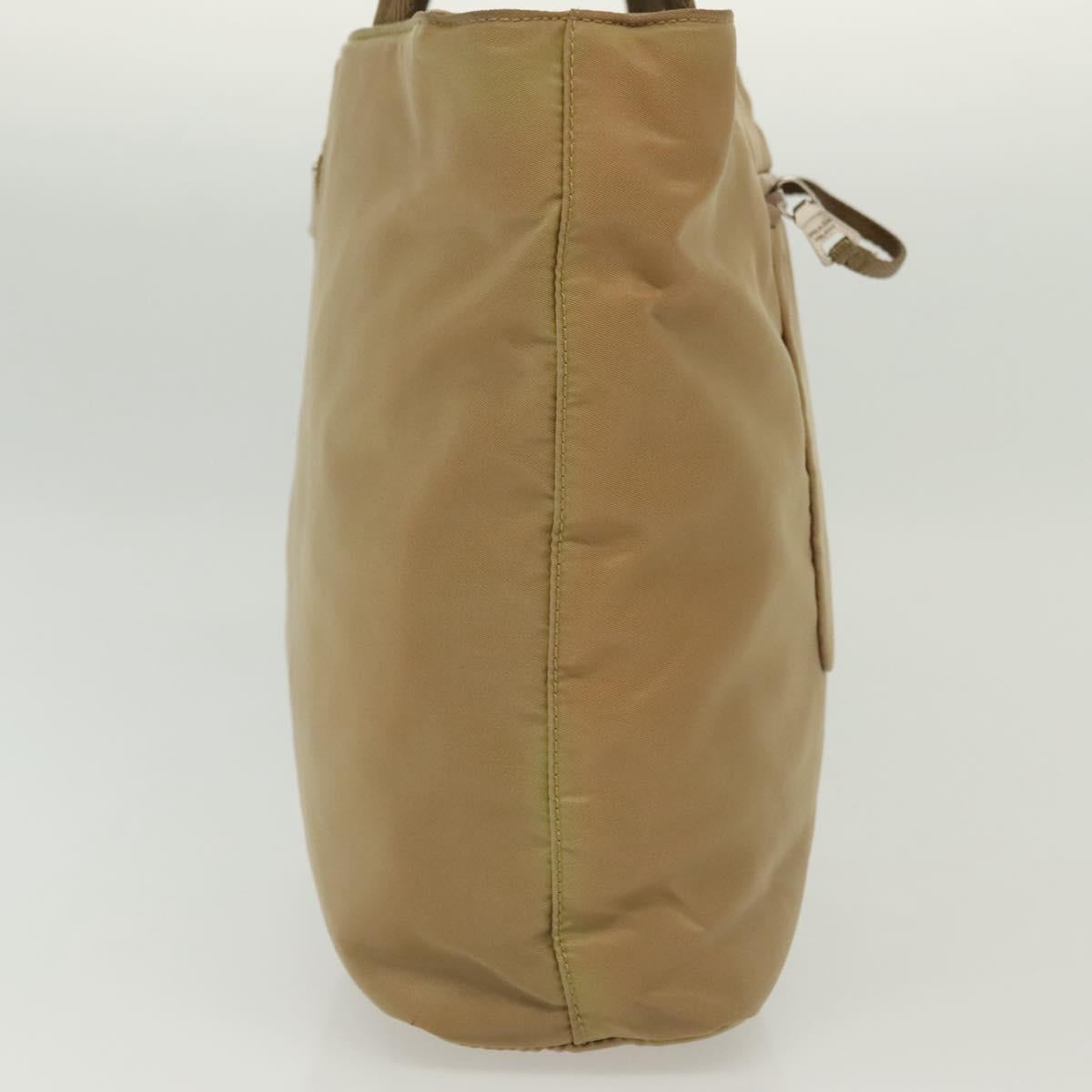 PRADA Tote Bag Nylon Beige Silver Auth bs28686