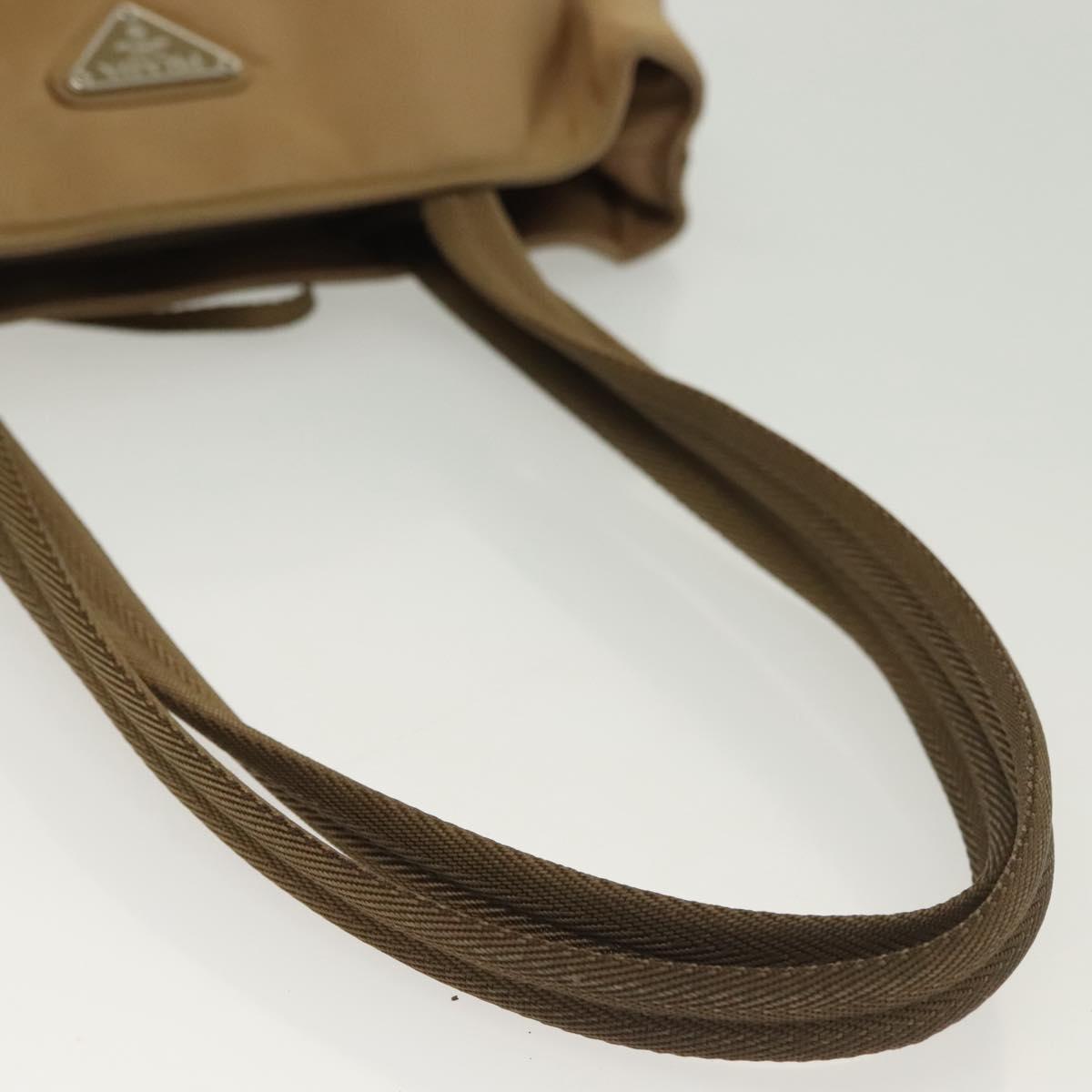 PRADA Tote Bag Nylon Beige Silver Auth bs28686