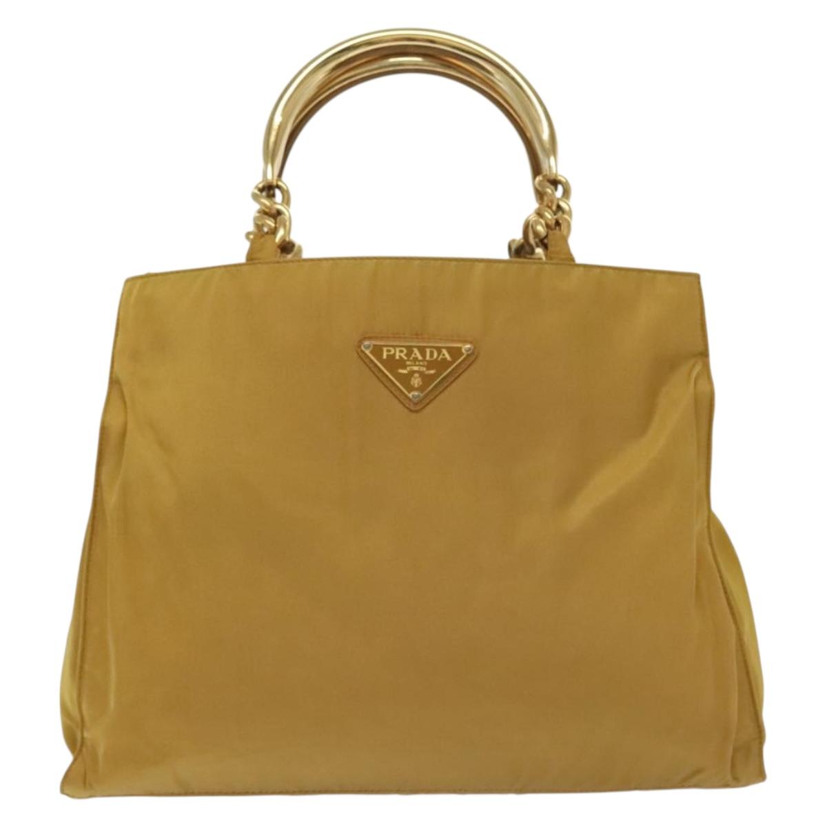 PRADA Tote Bag nylon metal Yellow Gold Auth bs28687
