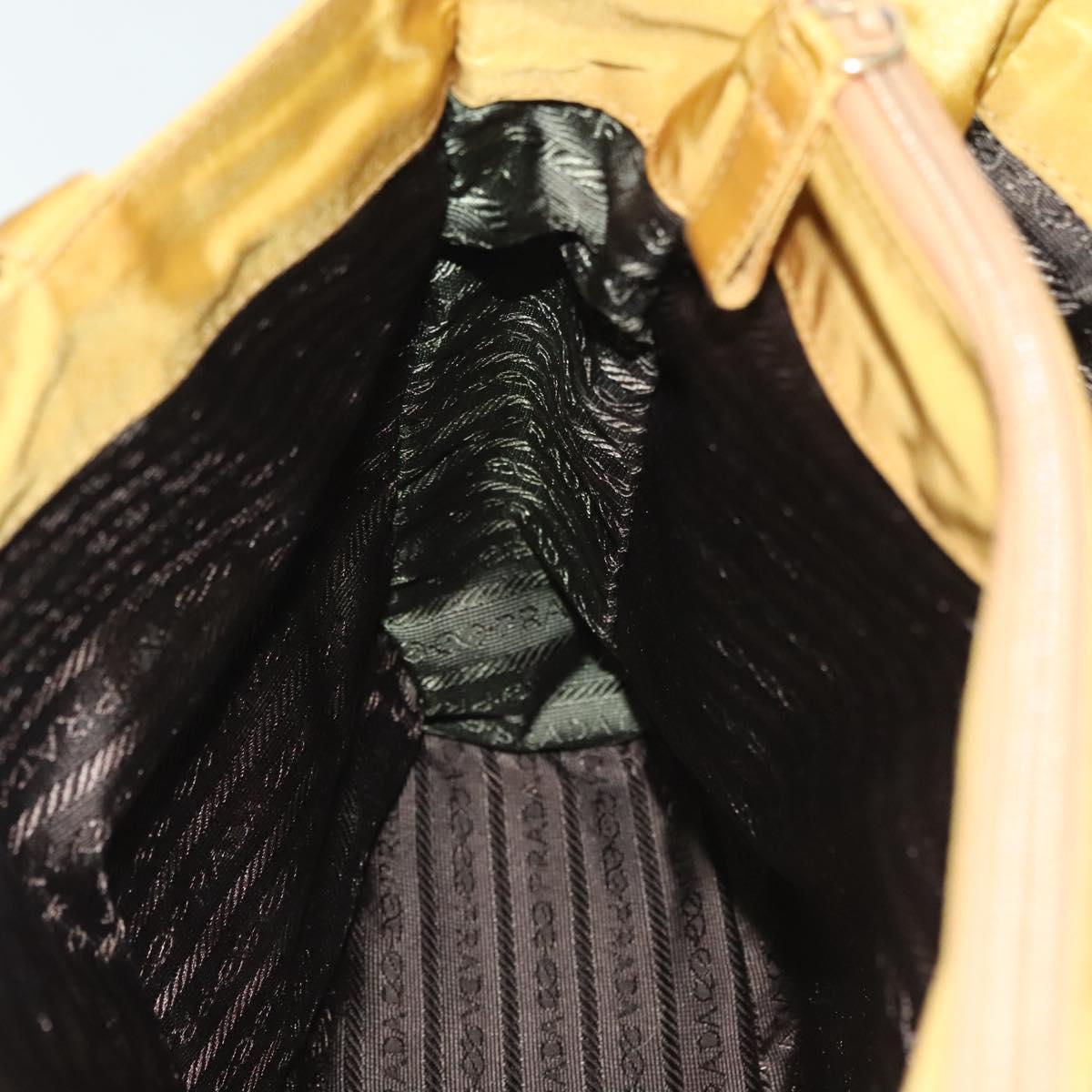 PRADA Tote Bag nylon metal Yellow Gold Auth bs28687