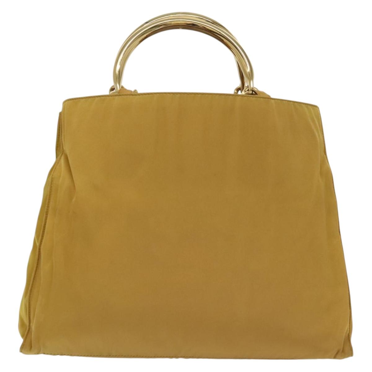 PRADA Tote Bag nylon metal Yellow Gold Auth bs28687