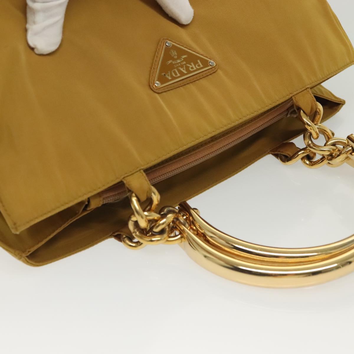 PRADA Tote Bag nylon metal Yellow Gold Auth bs28687