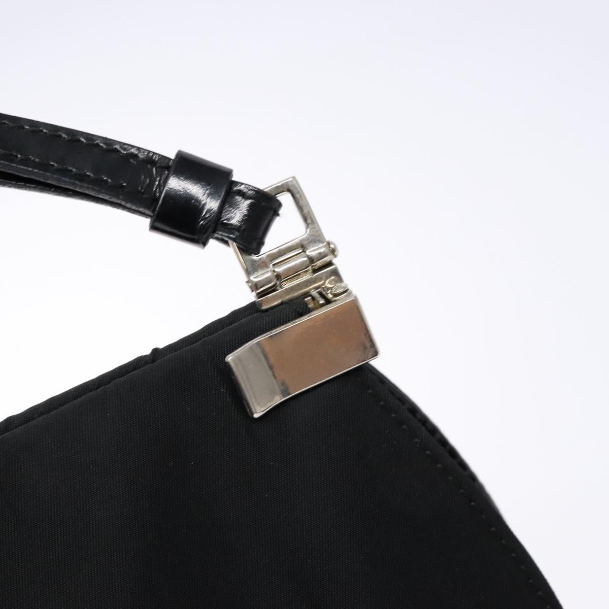 PRADA Shoulder Bag Nylon Enamel Black Silver Auth bs28691