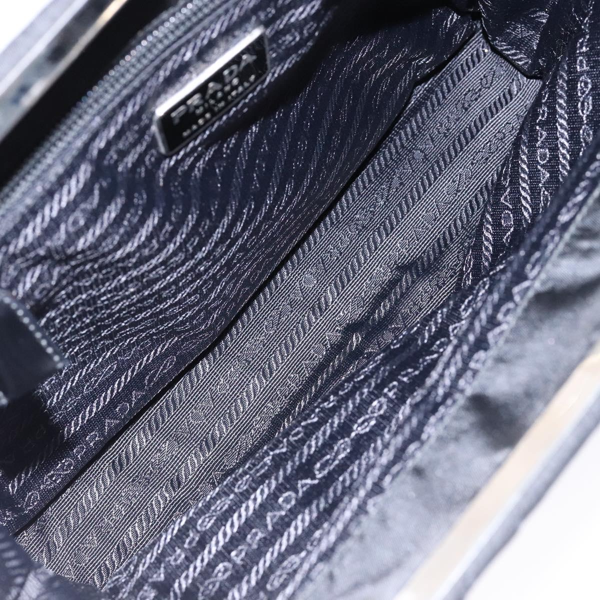 PRADA Shoulder Bag Nylon Enamel Black Silver Auth bs28691