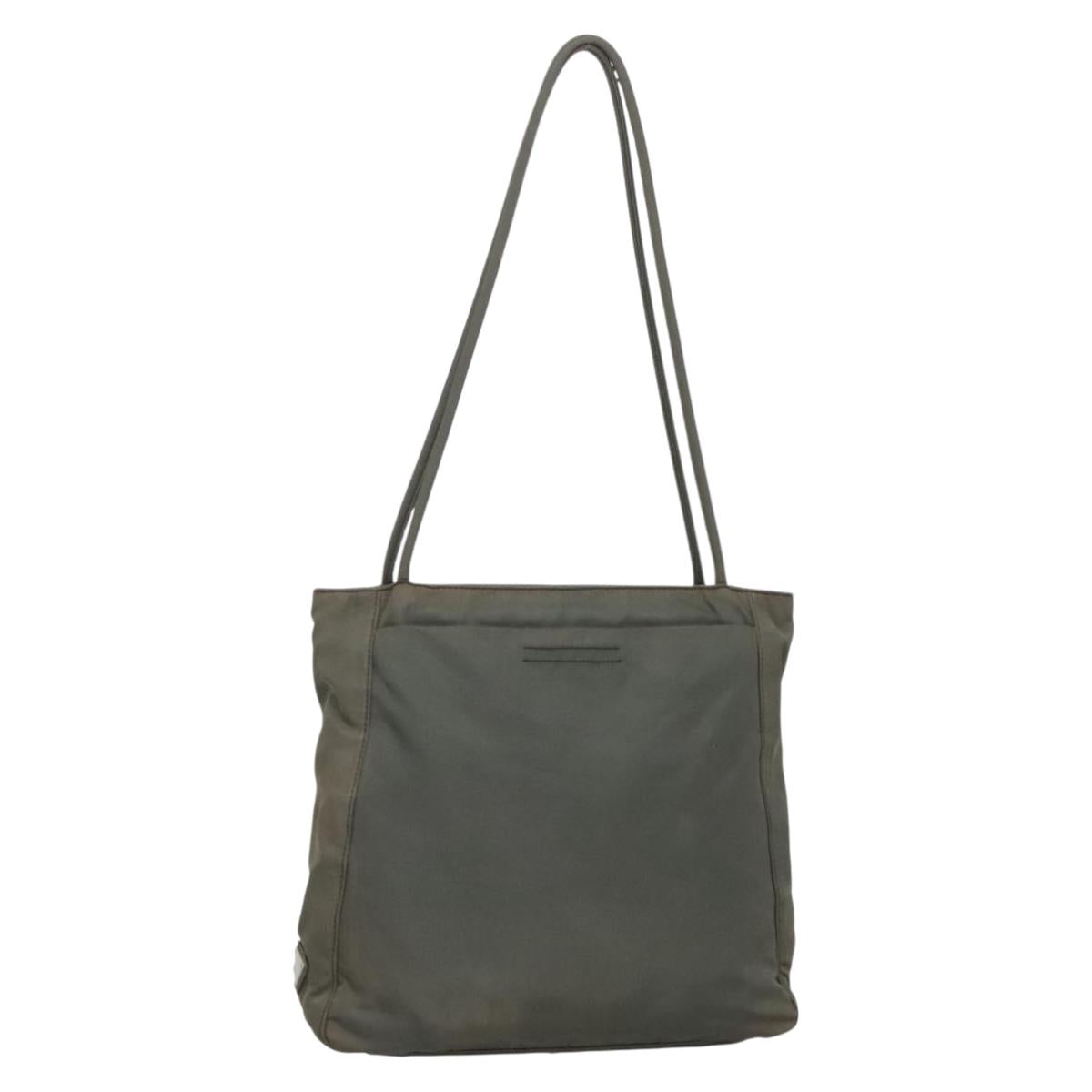 PRADA Tote Bag Nylon Khaki Silver Auth bs28692