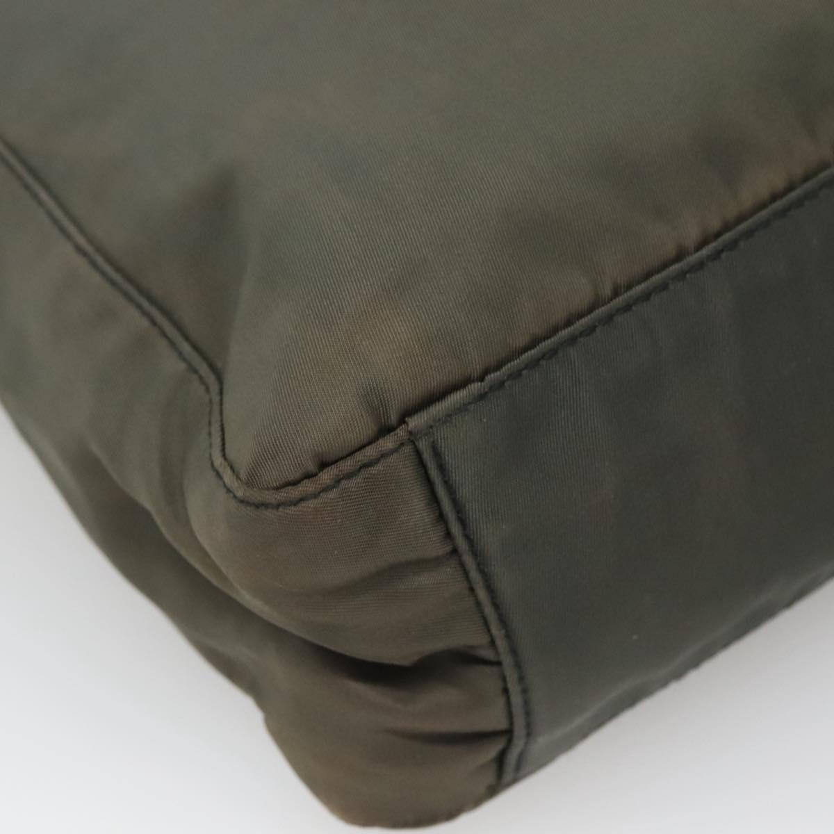 PRADA Tote Bag Nylon Khaki Silver Auth bs28692